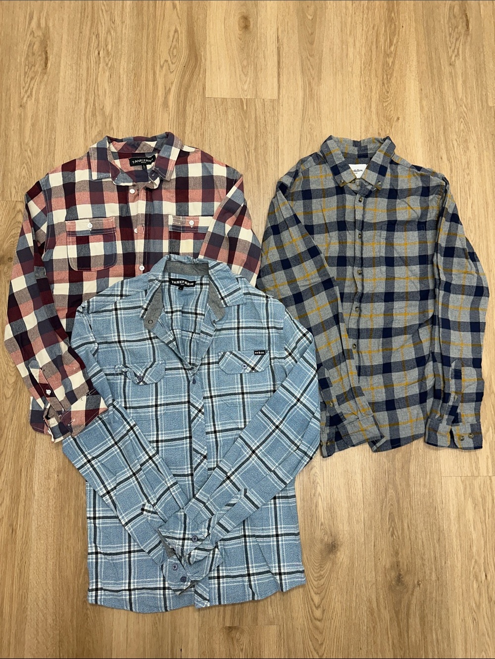 Goodfellow & Co Men's Blue, Red, and Gray Plaid Button-Down Shirts - 3 Pack